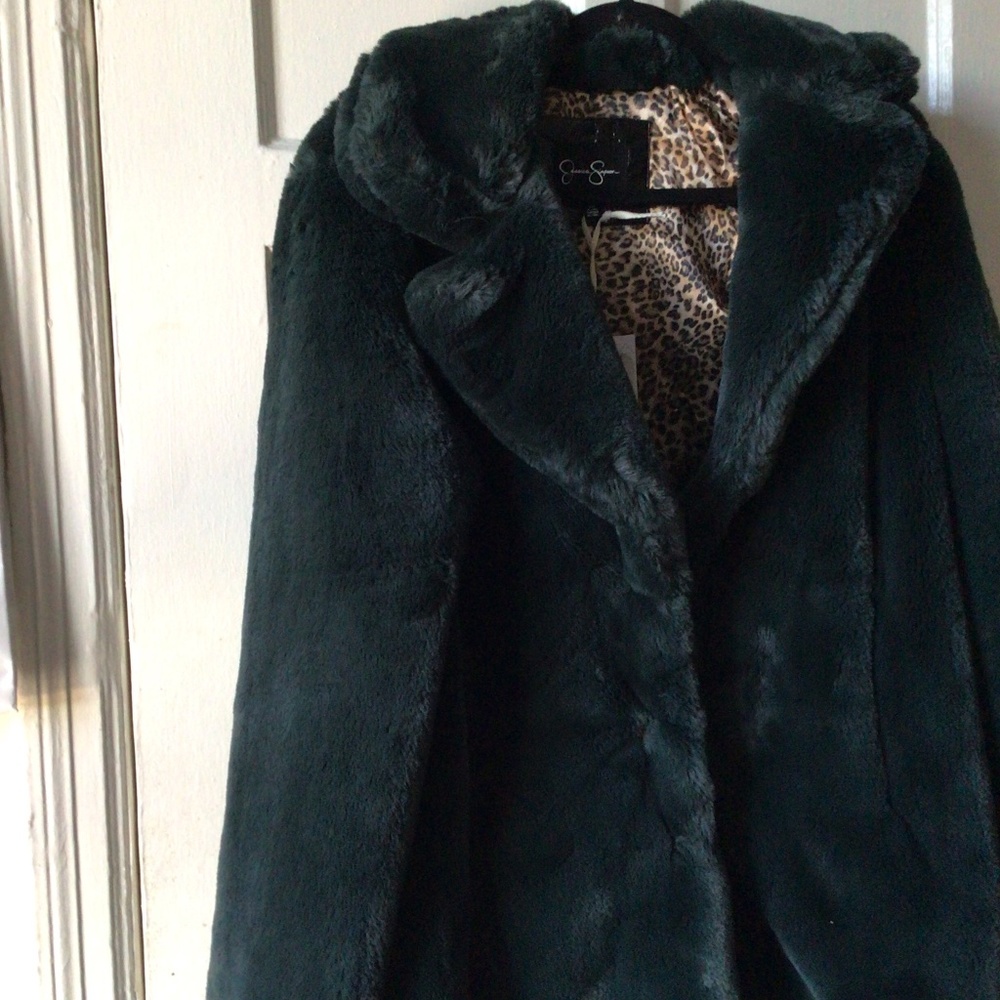 Dark green faux fur coat